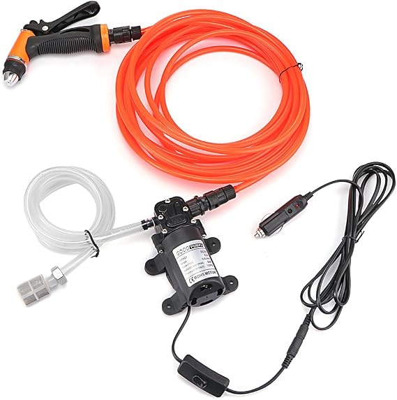 Car Washer Kit - Portable Pressure Washer 12V Water Pump Car Washer, 100W 130PSI, Electric High Pressure Water Washing Kit for Car, Garden, Home, Cleaning, No Automatic on/Off Switch (No Automatic)