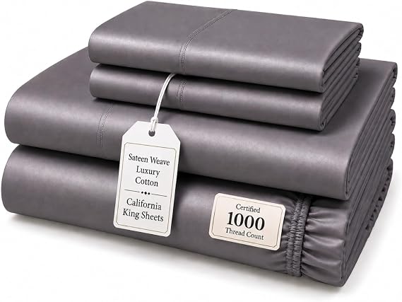 California King Sheet Sets, 1000 Thread Count Cotton Bed Sheets - Charcoal