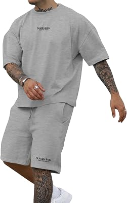 Ryehack Mens 2 Piece Outfits Short Sleeve Crew Neck Summer T Shirt and Drawstring Casual Track Shorts Sportswear Sets