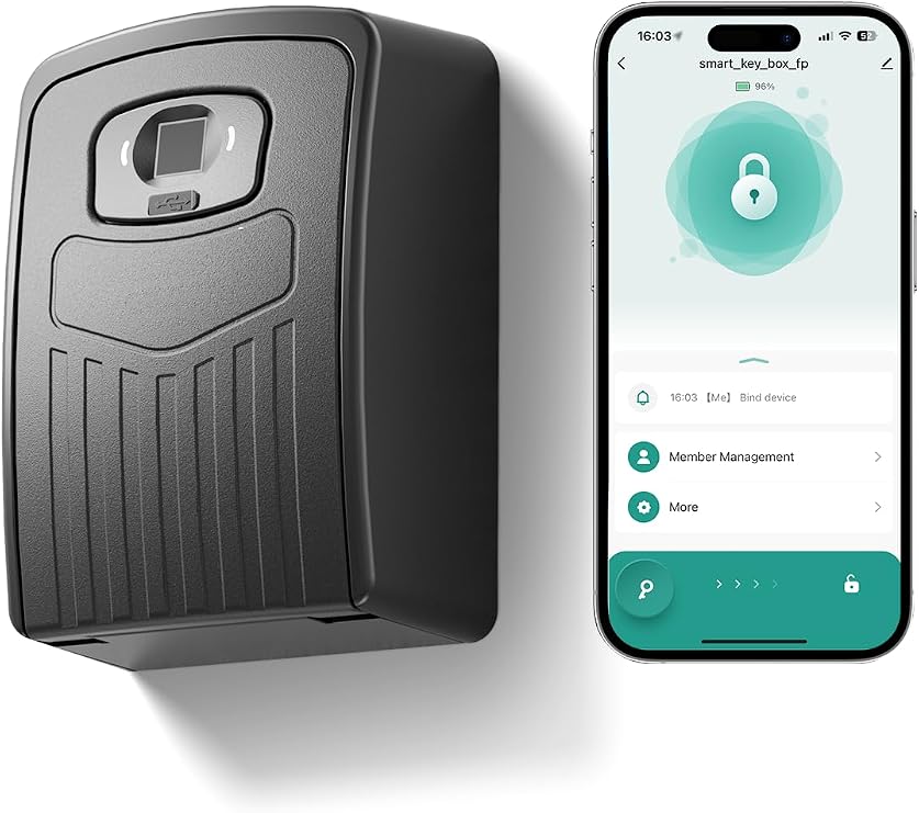 NexusLab Fingerprint Key Lock Box for Outdoor, Smart Electronic Lockbox with App Control & Bluetooth, Waterproof Hide a Key Safe for Real Estate, Realtors, Vacation Rental & Home