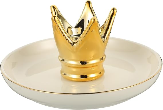 Ceramic Ring Dish with Crown Design Jewelry Tray for Trinkets