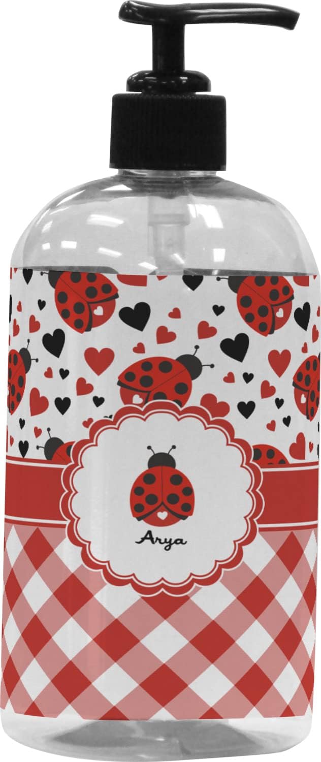 YouCustomizeIt Personalized Ladybugs & Gingham Plastic Soap/Lotion Dispenser (8 oz - Small - Black)