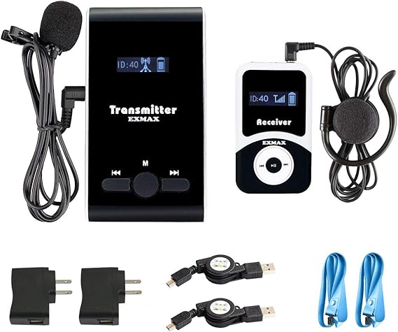 EXMAX Wireless Tour Guide Microphone Church Translation System ATG-100T 195MHz Interpretation Systems for Meetings Houses of Worship Schools Municipal Buildings(1 Transmitter 1 Receivers)