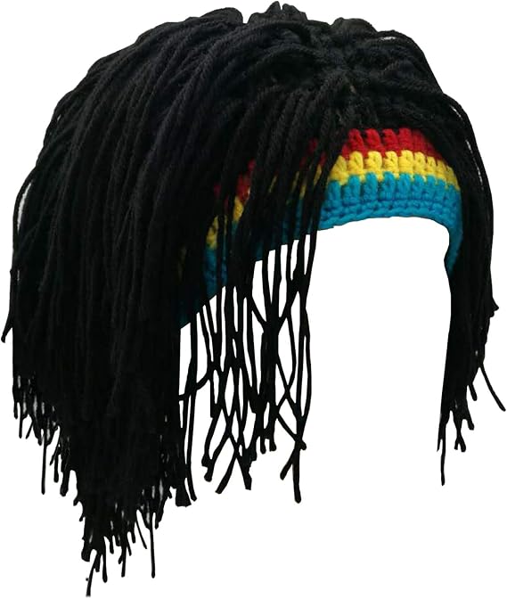 Funny Rasta Wig Beard Hats Knitted Jamaican Rasta Beanie Hat with Dreadlocks Christmas Halloween for Men Women