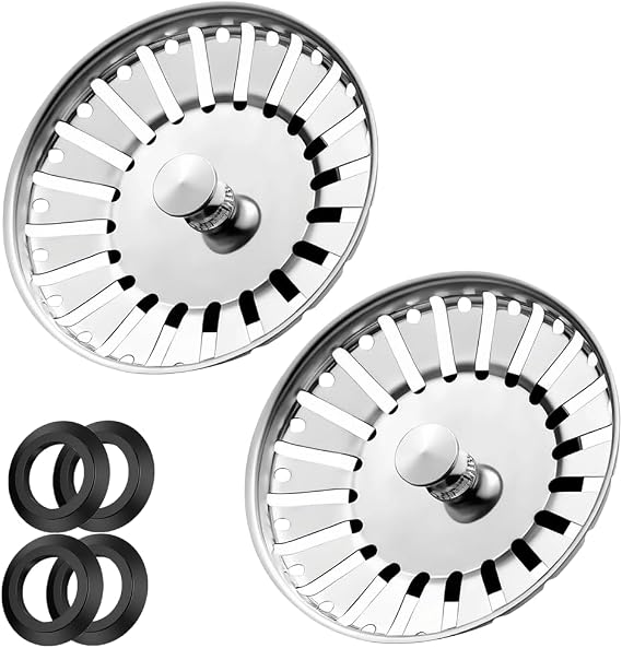 84mm Stainless Steel Sink Plug Strainer Pack of 2 | Features 4 premium silicon seals; reliable mesh basket prevents blockages in kitchen and bathroom drains.