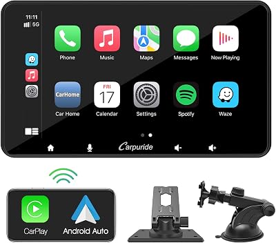 Carpuride W708 Wireless Carplay & Android Auto, 7 Inch Portable Car Play IPS Touch Screen Sync GPS Navigation Car Stereo Receiver, Bluetooth, MirrorSiriGoogleFMAUX