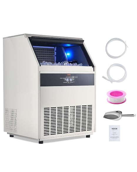 VEVOR Commercial Ice Maker, 440lb/24h Ice Maker, Storage Capacity, 120lbs, 160 Ice Cubes in 15min, LED Digital Display Freestanding Self-Cleaning for Bar Office Restaurant