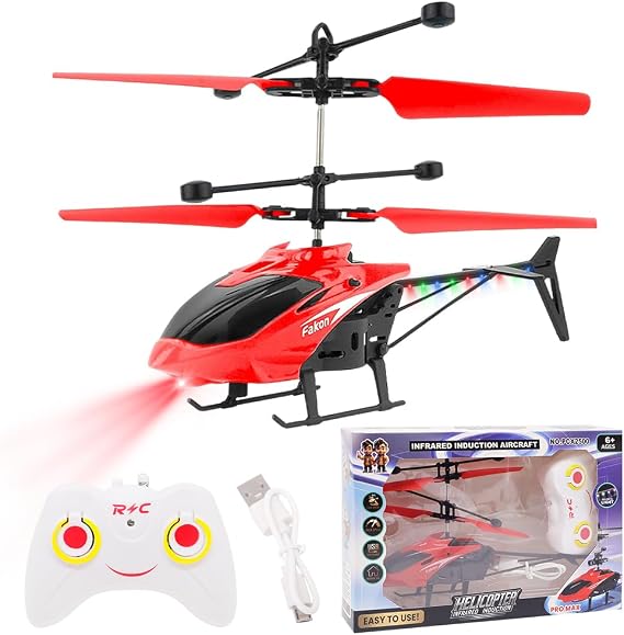 Remote Control Helicopter, RC Helicopters with LED Light Aircraft Model Radio Controlled Aircraft Indoor RC Flying Gift for Birthday, Christmas(Red)