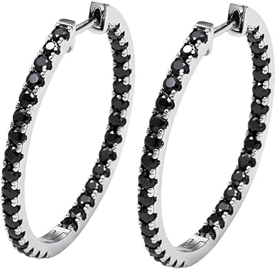 Moissanite Hoop Earrings for Women, S925 Sterling Silver, 18K White Gold Plated, D Color VVS1