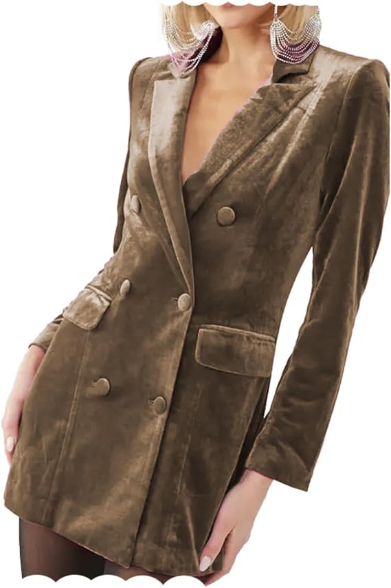Womens Velvet Blazer Suit Jacket Double Breasted Blazer for Winter Fall Spring Work Office Jacket