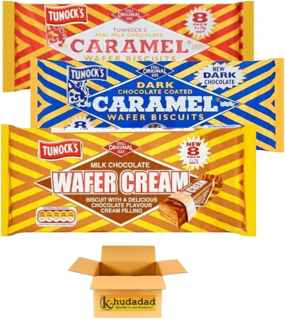 Tunuck Variety Bundle with Chocolate Caramel Wafer Biscuits for Snacking, Sharing, Parties and Gifting Caramel Wafr Biscuit 8Pack, Dark Chocolate 8 Packs, Milk Chocolate Wafer Cream Biscuit 8 Packs
