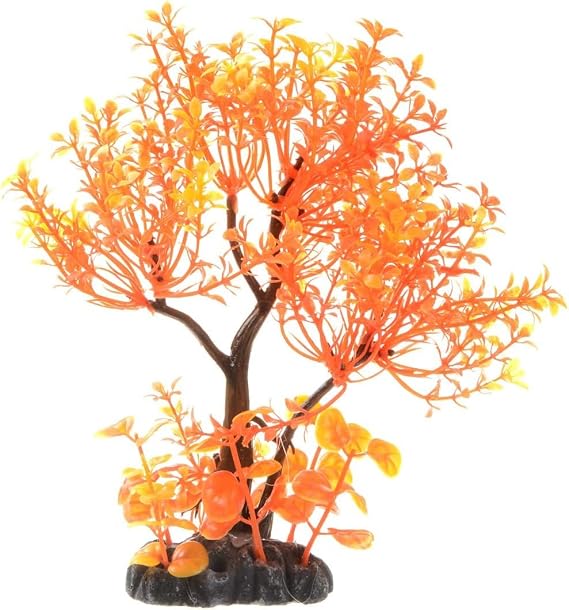 Artificial Tree Bonsai Decorative Aquarium Plant - Plastic Fish Tank Ornament for Aquascaping and Home Decor (Orange)