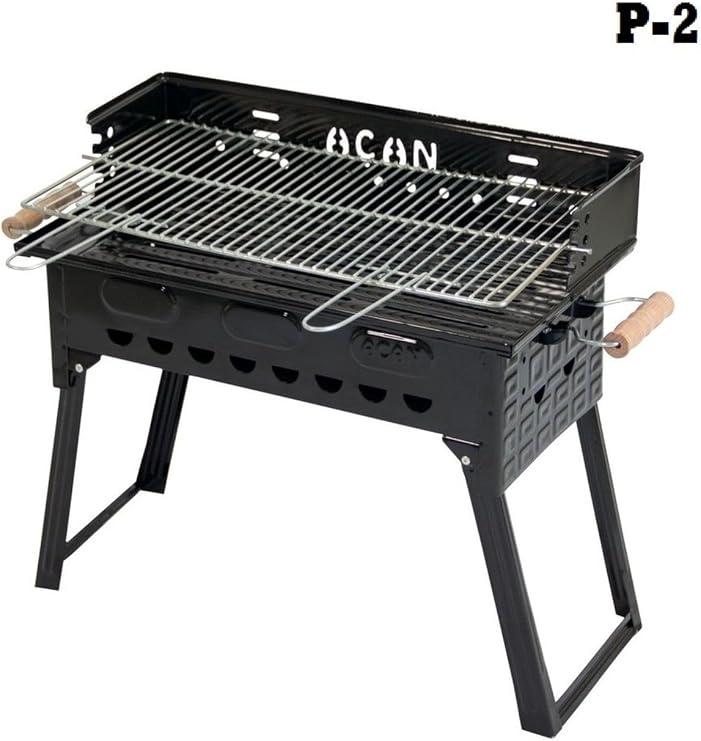 Depolife Pervazlı Emaye Mangal P2 Büyük Boy Kömürlü Barbekü Çift Izgara Katlanır Ayaklı 27x44cm