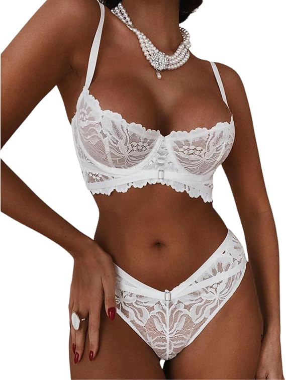 Women's Sexy Lace Lingerie Set 2 Pieces Underwired Bra and Panty Set