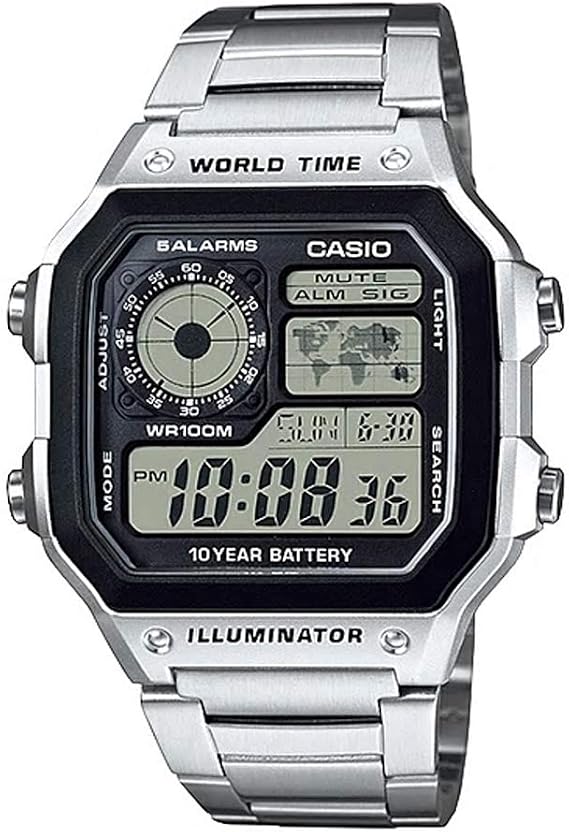 Casio World Time Digital Men's Wristwatch AE-1200 Series with Genuine Box, International Model Parallel Import, Bracelet Type
