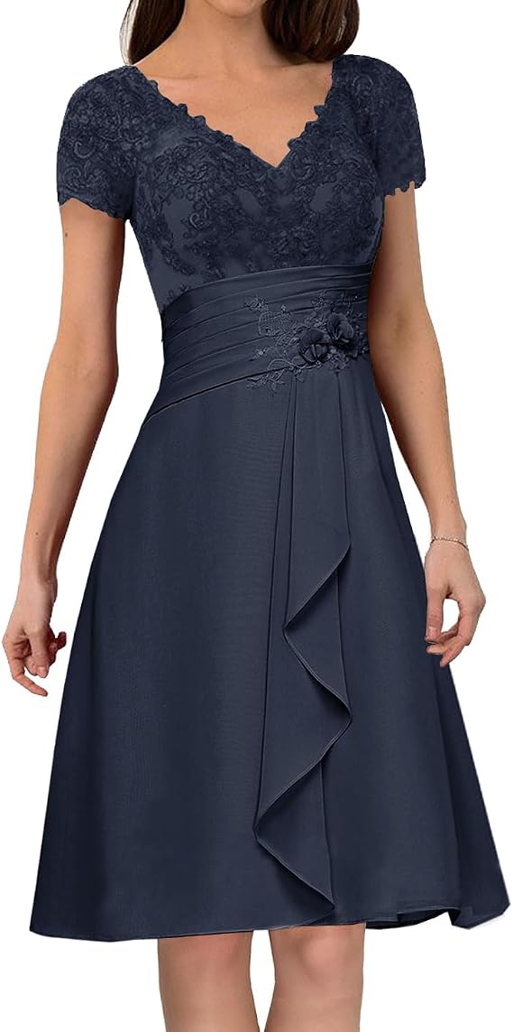 ISABUFEI Mother of The Bride Dresses for Wedding Short Sleeve Lace Chiffon Appliques Formal Dress Mother of The Groom Dresses