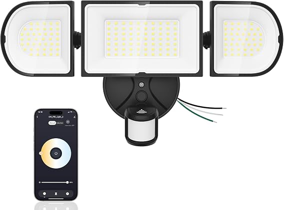 120W Smart Flood Light Outdoor, 12000lm Motion Sensor Outdoor Lights, WiFi Alexa Floodlight APP Control, 2700K-6500K Motion Lights for Outside, IP65 Waterproof LED Security Light, Black