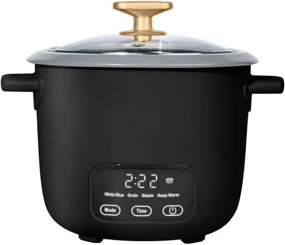 Wonderful Electric Rice Cooker 6-Cup COOKED, 3-Cup UNCOOKED, Ceramic Nonstick, Touch Display, Keep Warm 2 Hrs, 4 Presets, Glass Lid (Black)