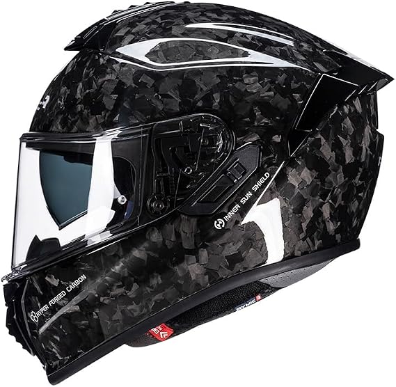 S-GT Carbon Motorcycle Helmet Full Face Racing Helmet with Integrated Speaker Pockets and Double Glazing ECE 22.06 Tested Premium-Carbon /Integrierte Bluetooth-Slots / Leichtgewicht 1380 g / Doppelvisier / Konzipiert für lange Fahrten
