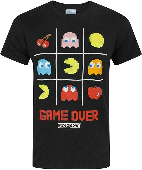 Pac-Man Men's T-Shirt Game Over Official Tic Tac Toe Retro Character Clothes