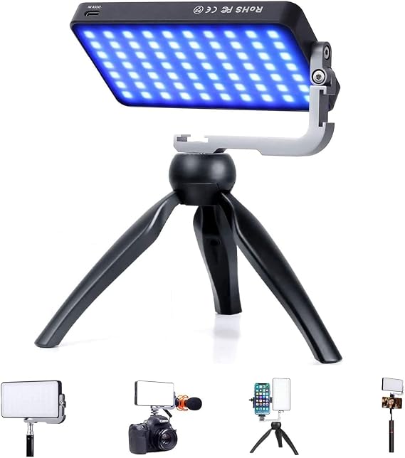 IVISII G2 Pocket RGB Camera Light,Built-in 7200mAh Rechargeable Battery 360Full Color Gamut 9 Light Effects,2600-10000K LED Video Light Panel with Aluminum Alloy Body, Adjustable Tripod Stand