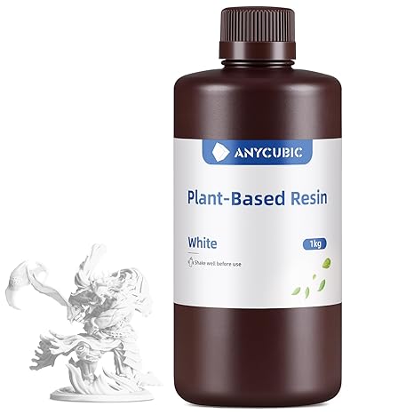 ANYCUBIC 3D Printer Resin with Low Odor and Safety, 405nm UV Plant-Based Rapid Resin 2.0 with High Precision and Quick Curing for LCD 3D Printing (White, 1000g)