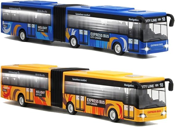 Crelloci City Bus Toy for Kids, Die Cast Alloy Pull Back Vehicles, Metro Articulated Electric Bus with Sounds and Lights, Model Cars Toys Educational Gift for Kids Boys Girls Ages 3+