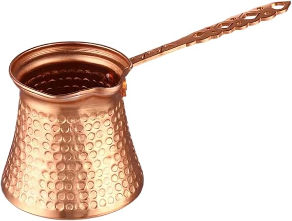 Vintage Coffee Pot – Metal Turkish Long Handle Coffee Maker | Classic Wide Mouth Brew Pot | Kitchen Beverage Accessory For Home Espresso Turkish Brewing And Serving Use