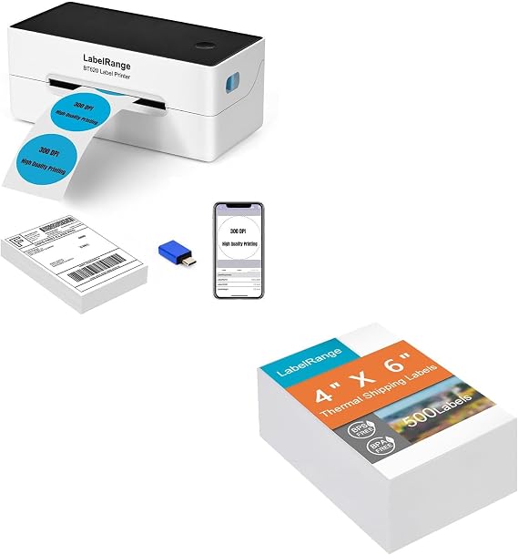 LabelRange BT620 Label Printer and 500 Sheets 4X6 Thermal Label