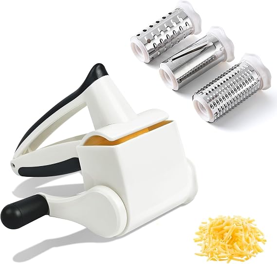 Cheese Grater Handheld, 3 Stainless Steel Blades Cheese Shredder, Faster Safer Grater for Kitchen Cooking Baking (Dishwasher Safe)