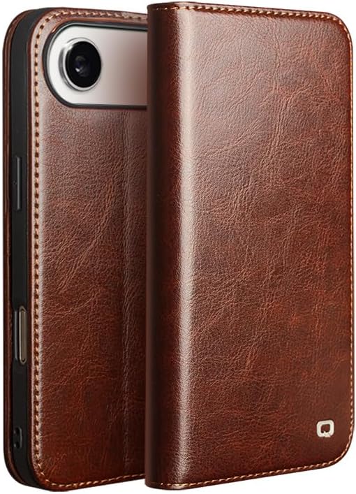 QIALINO for iPhone 17 Air Wallet Case, Handmade Luxury Genuine Leather Fashion Business Classic Flip Shockproof Case with [Card Slots] [Kickstand] [Durable Frame] for iPhone 17 Air (Brown)