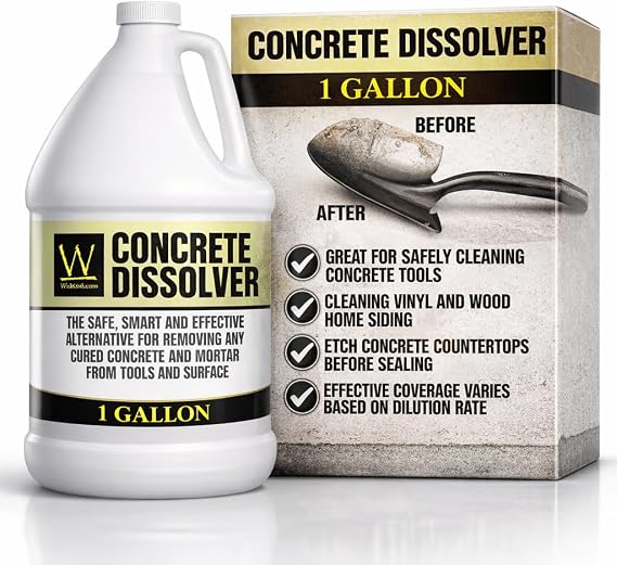 Concrete Dissolver Concentrated, Environmentally Safe, Biodegradable Natural Acid to Remove Concrete & Mortar from Tools & Surfaces | Walttools (1 Gallon)