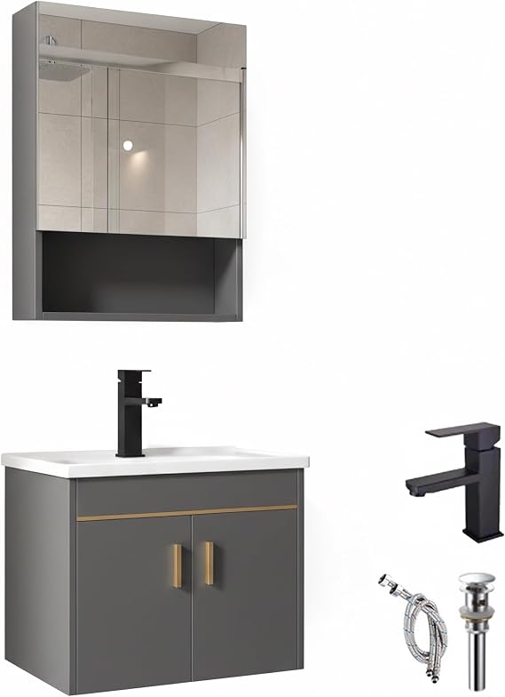Bathroom Vanity Unit with Basin & Mirror Cabinet