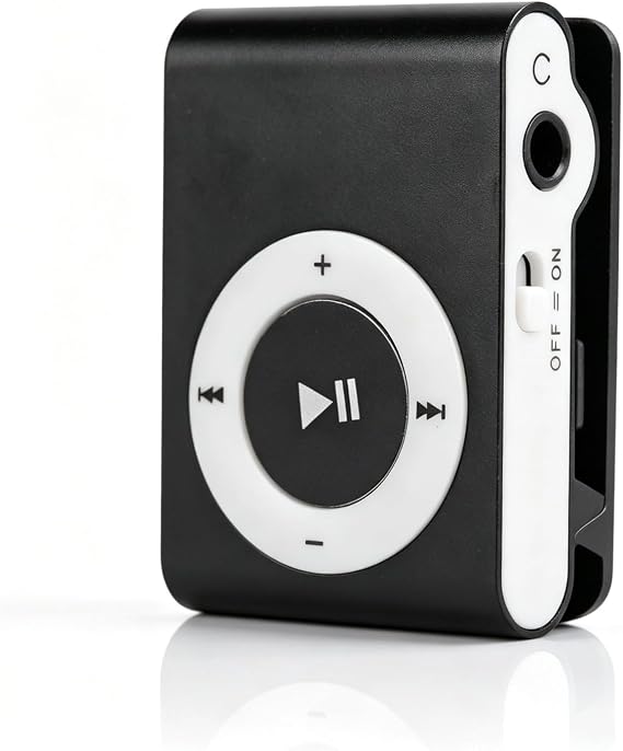 Mini MP3 Player, Portable Digital Music Media Player, Mini MP3 with Back Clip, Player with Earphone and USB Cable, up to 5H Playing Time, Support Memory Card (Black)
