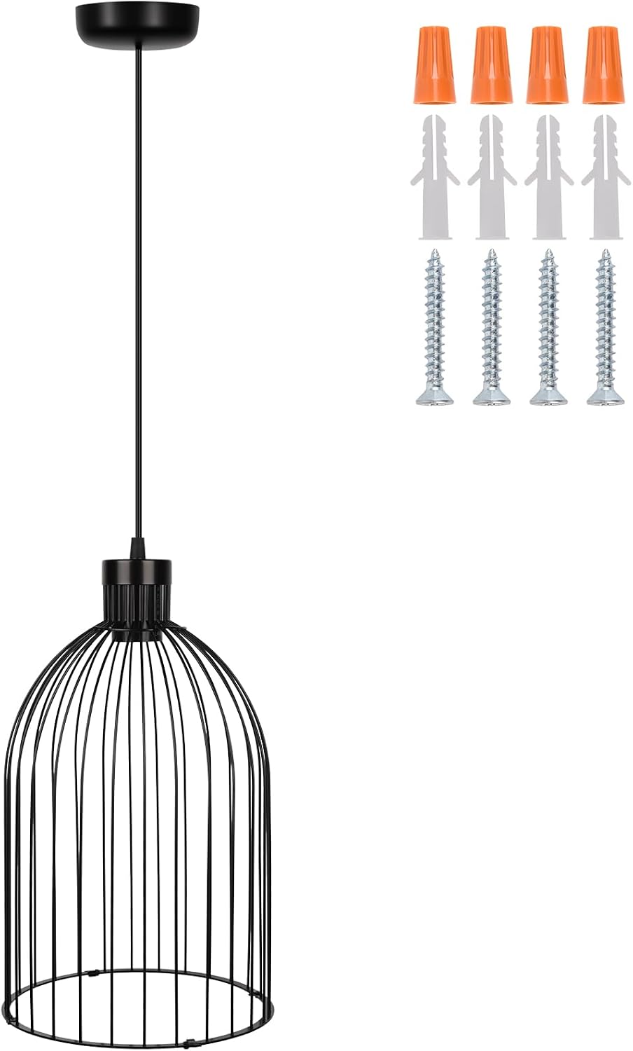 Black Decorative Birdcage Industrial Chandelier – Modern Metal Cage Pendant Light Fixture, E26 Base No Bulb, Assembly Required, for Living Room, Kitchen, Dining Room, Bedroom, Farmhouse, Bar, Caf