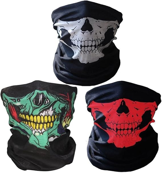 Geila 3 Pack Seamless Skull Face Tube Mask Breathable Neck Warmer Face Cover Headband Scarf Motorcycle Head Wrap