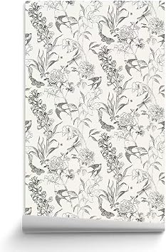 24x117 Inches Elegant Black and White Botanical Floral Wallpaper Contact Paper for Walls Bathroom Kitchen Cabinets Shelves Dresser Drawer Furniture Arts Crafts Decor