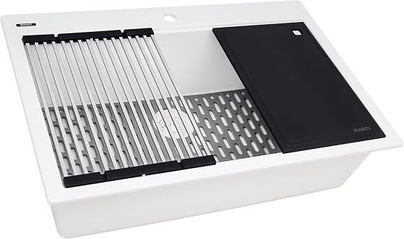 Ruvati 33-inch Granite Composite Quartz Workstation Drop-in Topmount Kitchen Sink Matte White - RVG1306WH