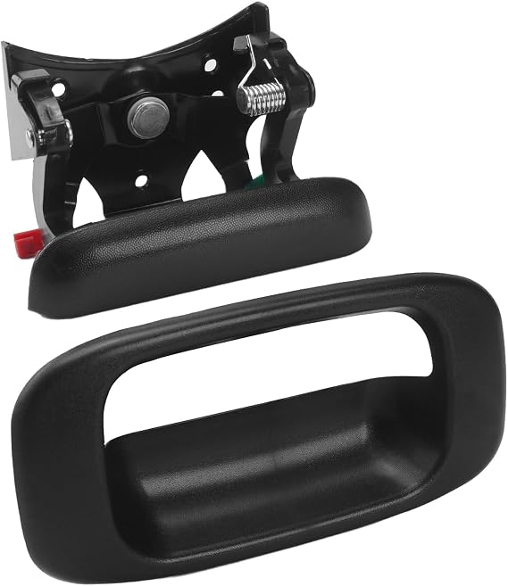 GAMPRO Tailgate Handle Latch and Bezel Trim with Rod Clips for 1999-2007 Chevy Silverado 1500 2500 3500, Replaces# 15997911, 15228539, 15228541, 15228540,15188001, 77488