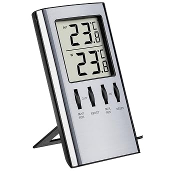 TFA Dostmann 30.1027 Digital Indoor/Outdoor Thermometer, Indoor Temperature, Ideal for Freezer/Aquarium, Silver Grey