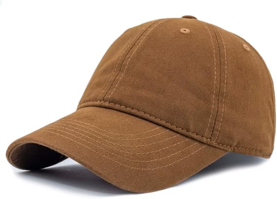 Cotton Baseball Cap Men Women Casual Plain Hat Polo Style Blank Unisex Low Profile Cap (Brown)