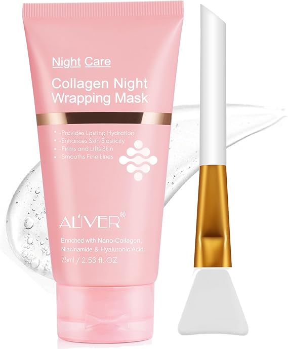 Collagen Night Wrapping Mask, Peel Off Face Mask with Jelly Brush, Jelly Masks for Facials Professional Korean Skin Care, Elasticity & Hydration Care Overnight Collagen Mask for Women