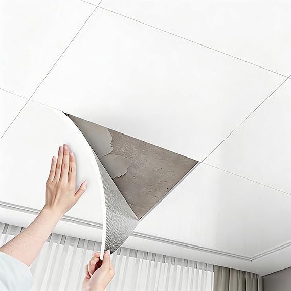 Self-Adhesive Drop Ceiling Tiles for Bathroom Living Room, DIY Decor Elegant Ceiling Covering Panels, PVC Stick on Wall Tiles, Easy to Install(White,90 pcs (Cover 8.1 m2))