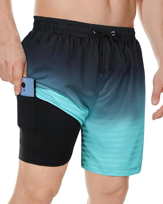 Mens Swimming Trunks with Compression Liner 7 Inch Quick Dry Board Shorts | Men's 2-in-1 Swimsuit with Pocket Anti-chafe Bathing suit for Beach Vacation Casual Weekend