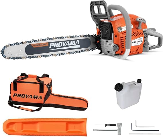 PROYAMA 62CC Gas Powered Chainsaw, 20in Bar, Handheld Cordless Chain Saw
