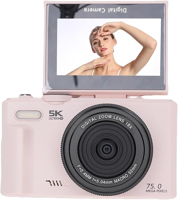 Sxhlseller 5K Digital Camera for Photography, 75MP WiFi Vlog Camera with 3.0 Inch 180° Flip Screen, 18x Digital Zoom and Wide Angle Lens, Compact VLOG Travel Camala with 32GB SD Card