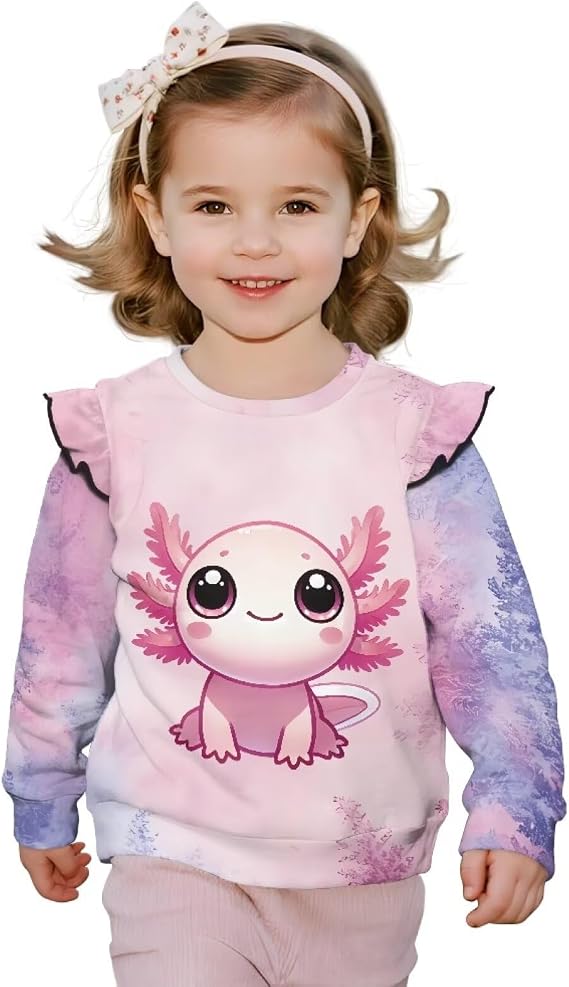 Toddler Girls Long Sleeve Sweatshirt Cute Graphic Shirt Ruffle Fall Outfits Crew Neck Age 1-8 Years