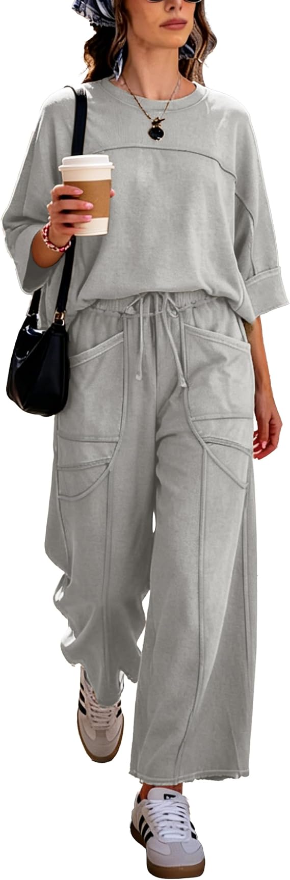 Women Summer 2 Piece Lounge Sets Oversized T-shirt Wide Leg Pants