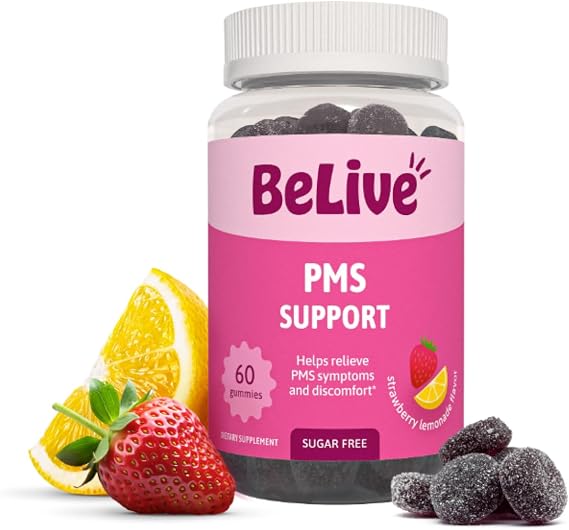 BeLive PMS Relief Support Gummies Supplement for Women, Zero Sugar, 60 Ct