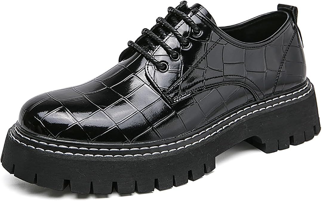 Men's Platform Oxford Shoes - Premium Genuine Leather Lace-Up Lug Sole Loafers with Classic Round Toe for Fashion Slip-On Dress